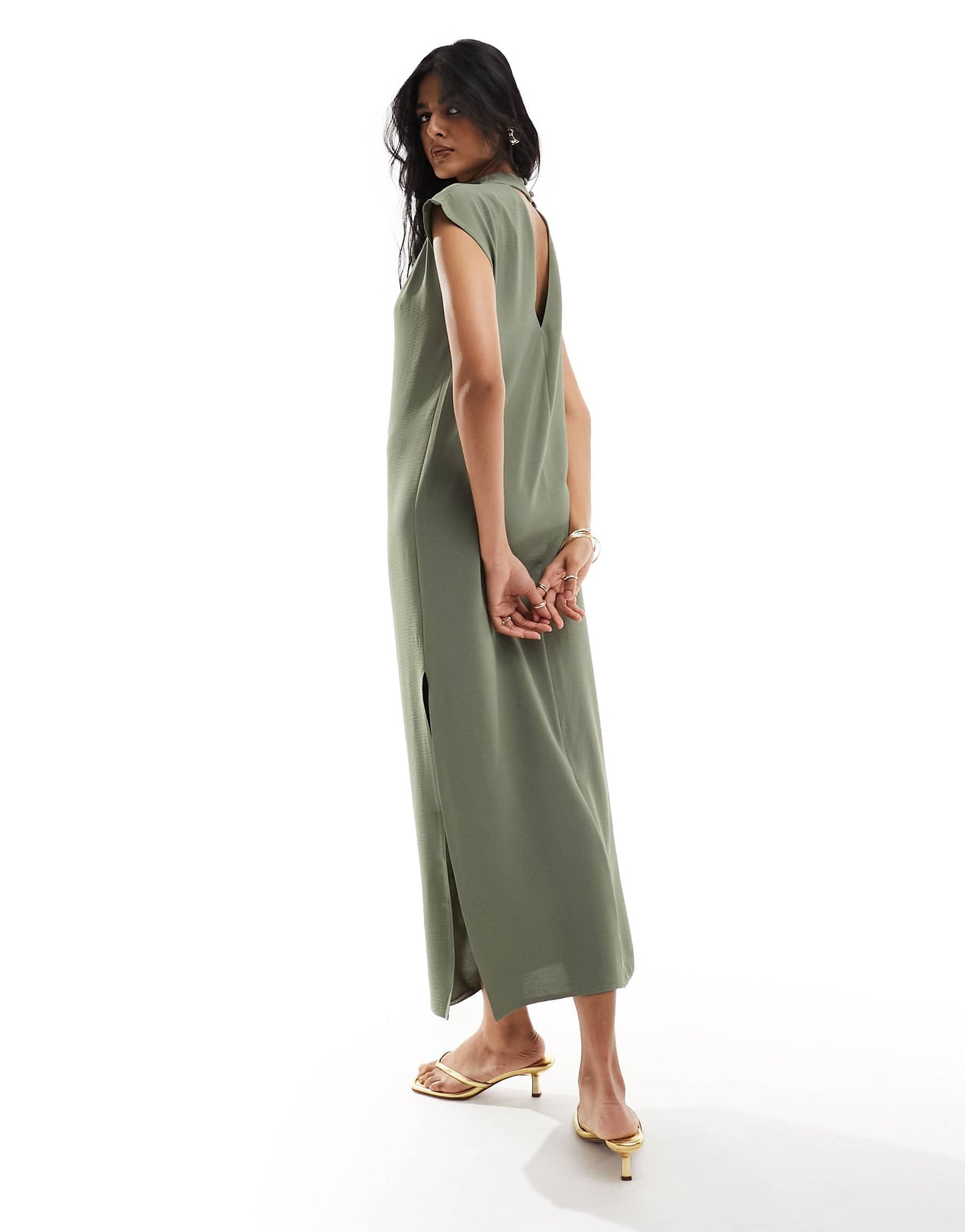 ASOS DESIGN high neck column maxi dress in khaki