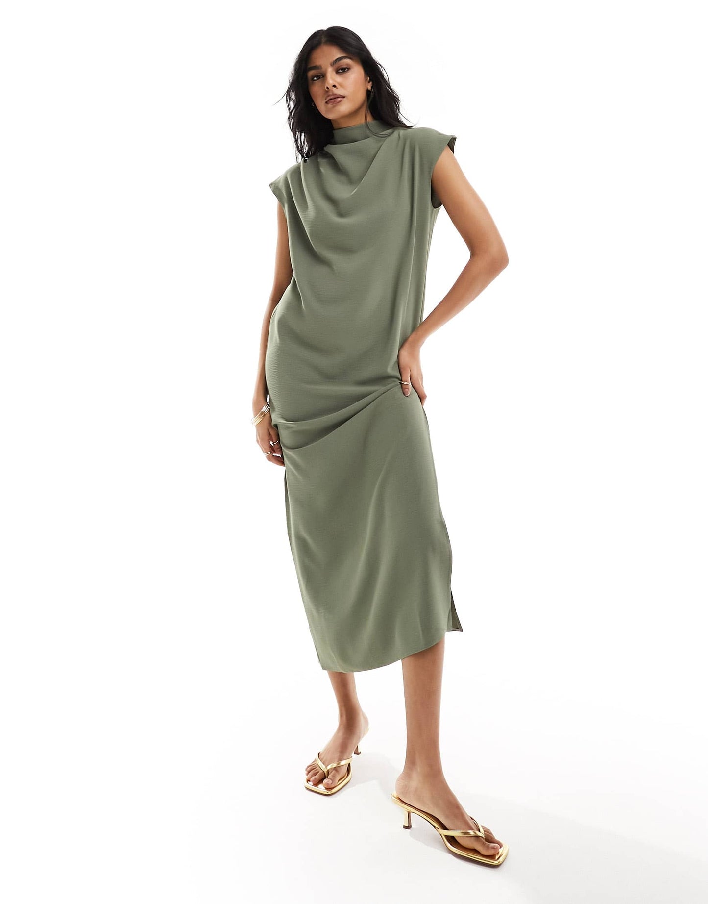 ASOS DESIGN high neck column maxi dress in khaki