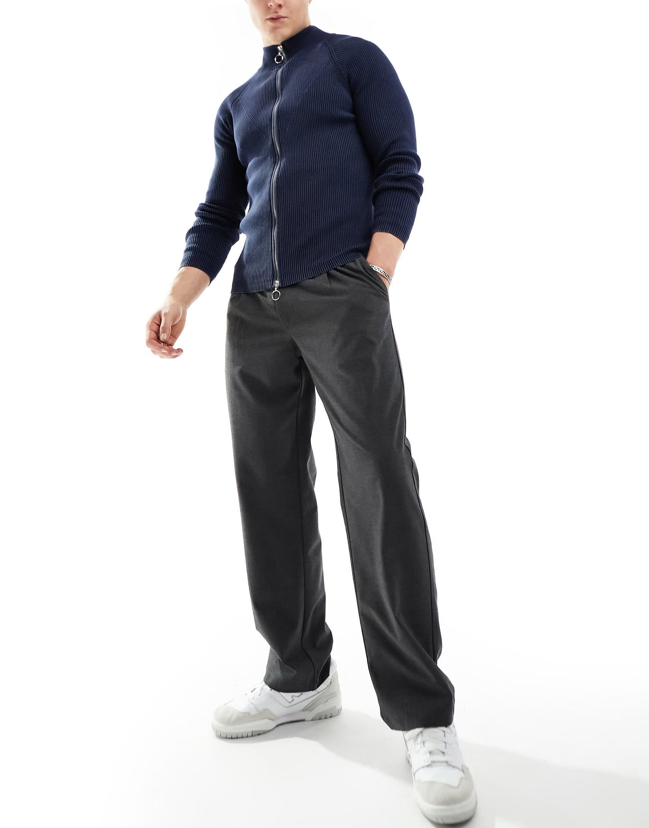 Bershka wide leg tailored trouser in charcoal exclusive to asos