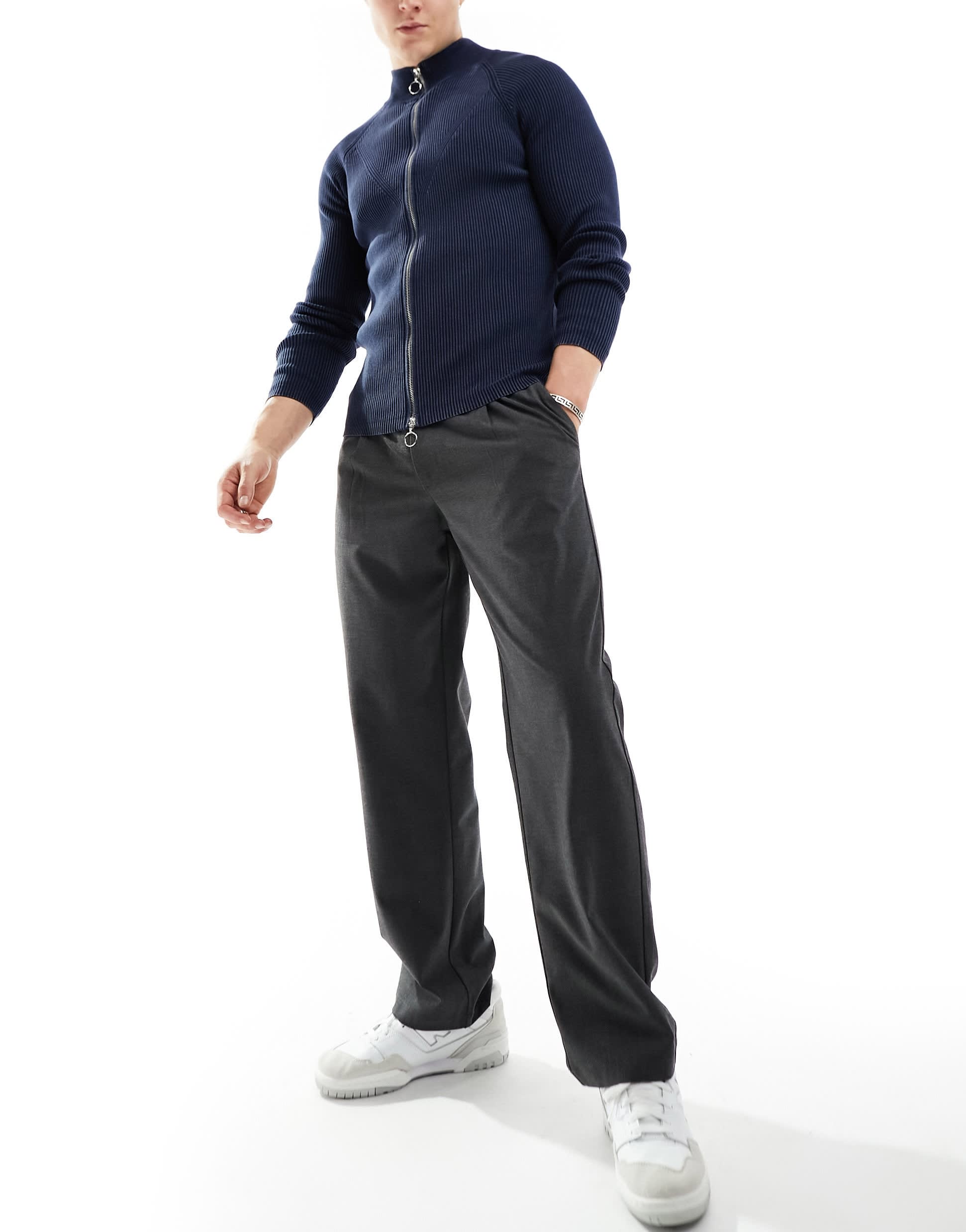 Bershka wide leg tailored trouser in charcoal exclusive to asos