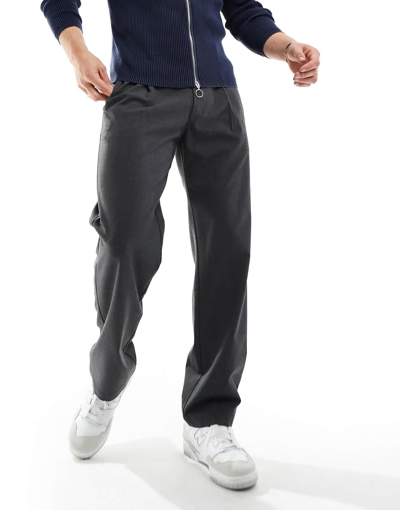 Bershka wide leg tailored trouser in charcoal exclusive to asos