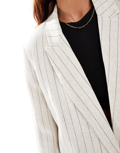 ASOS DESIGN relaxed blazer with linen in stripe