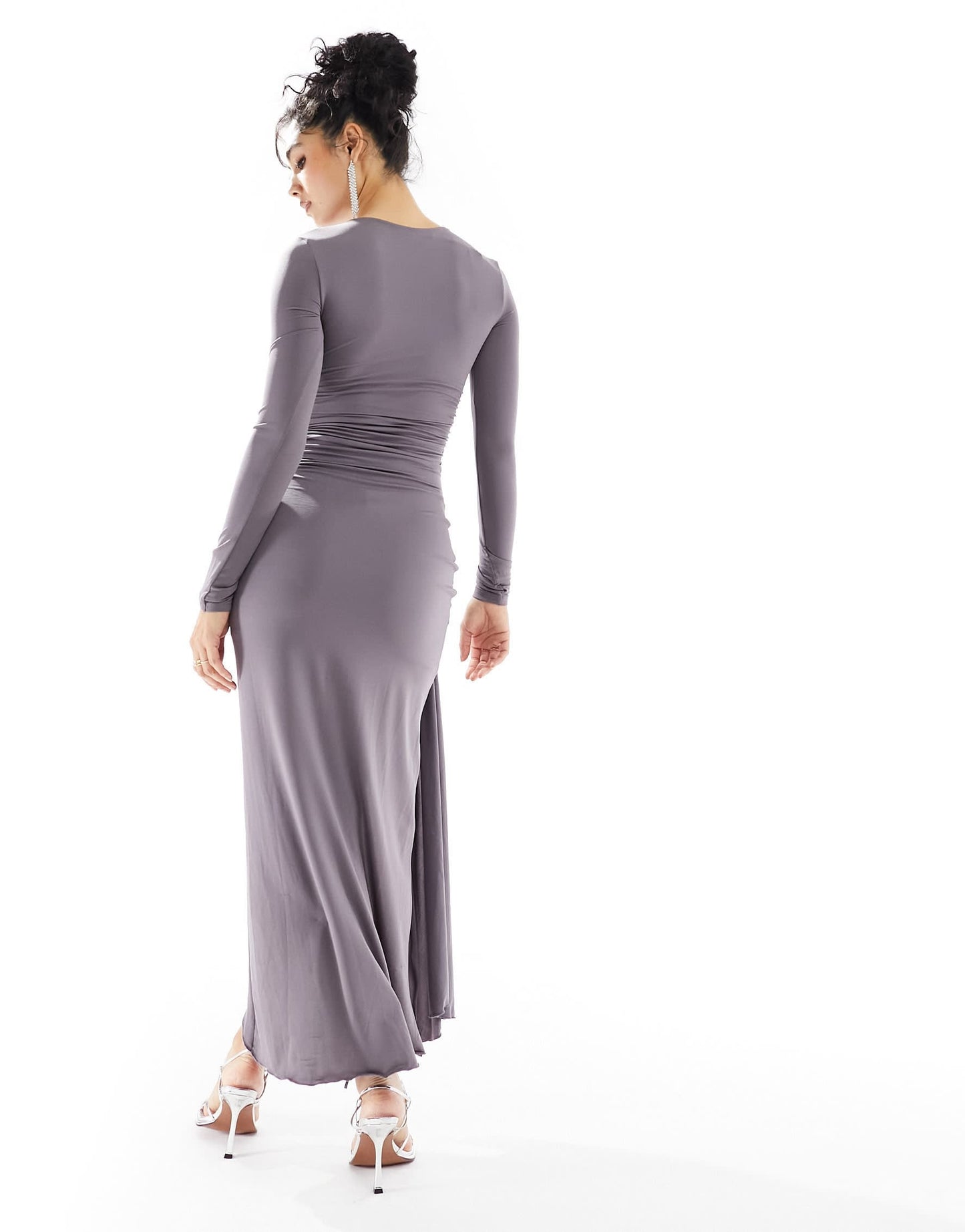 Bershka ruched side heart detail maxi dress in charcoal