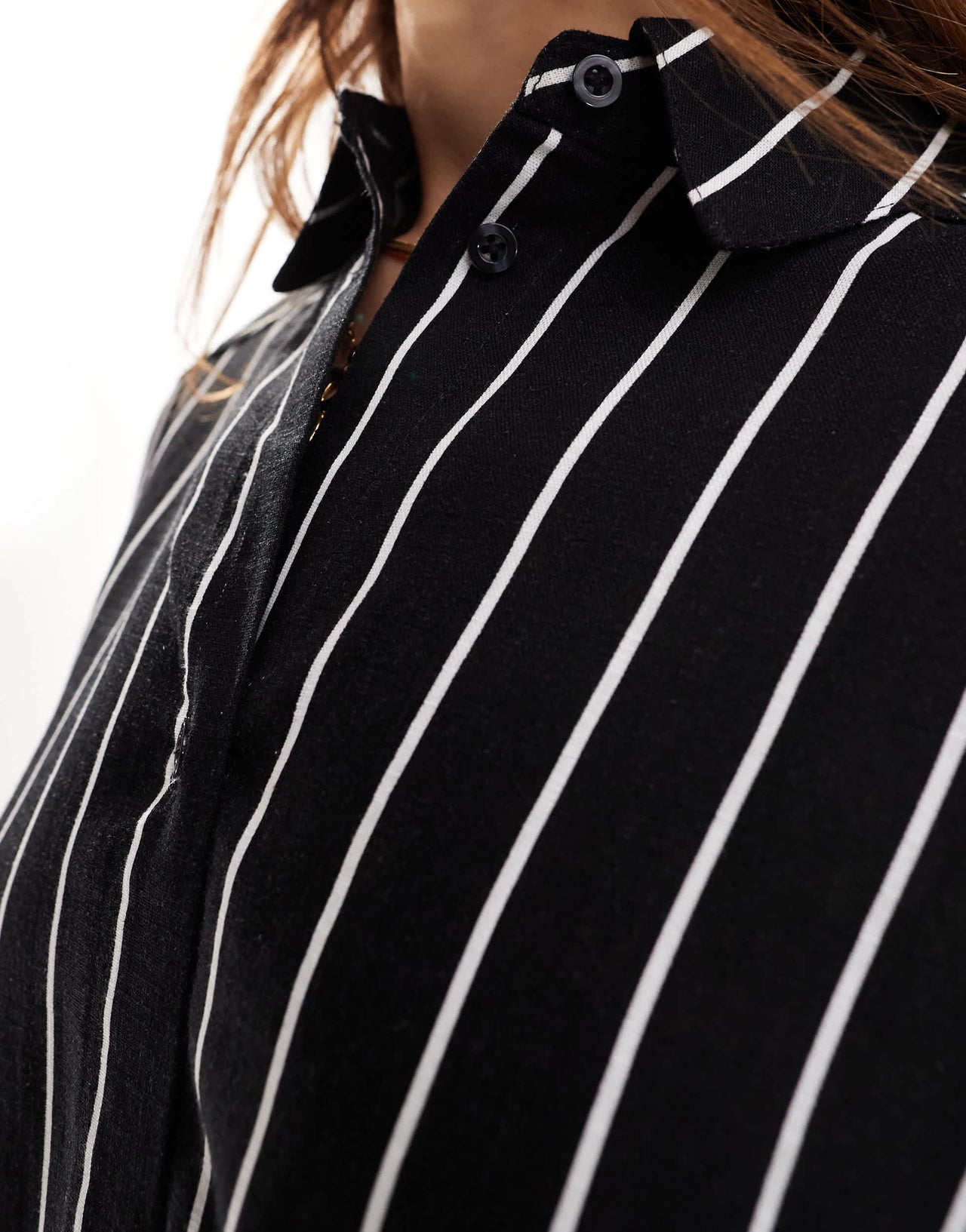 ASOS DESIGN relaxed shirt with linen in black stripe