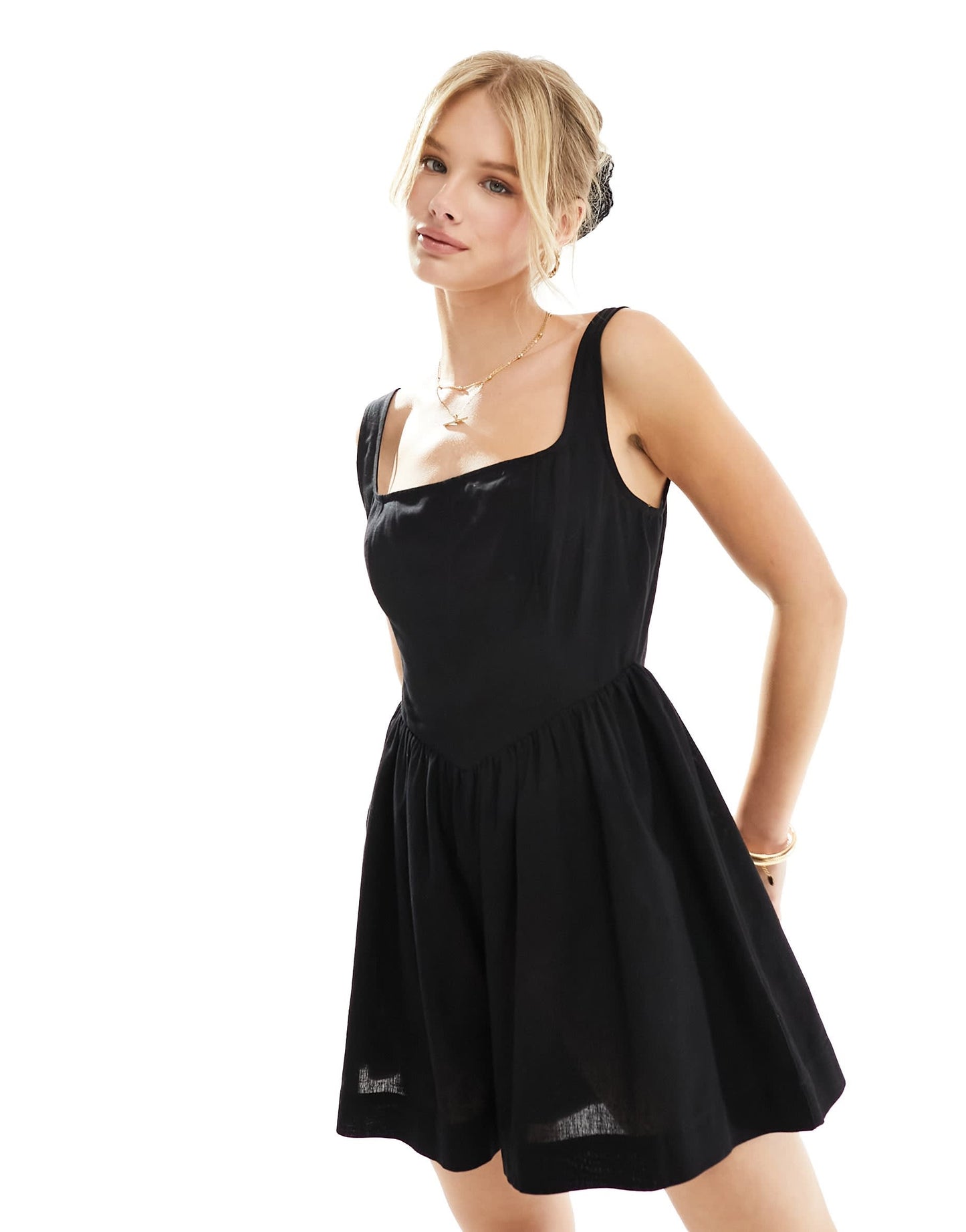 ASOS DESIGN square neck corset playsuit in black