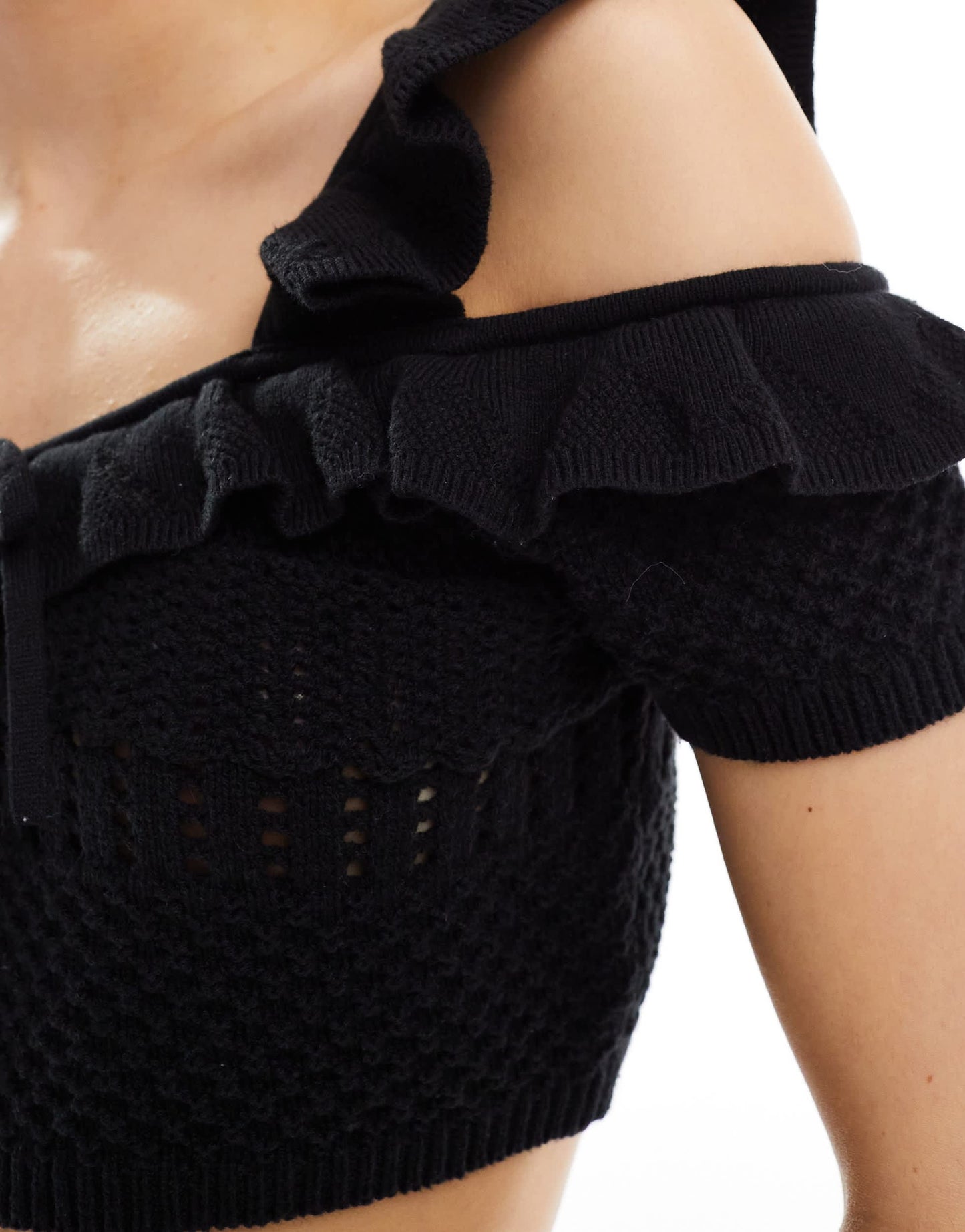 ASOS DESIGN knitted stitch cami top with tie detail co-ord in black
