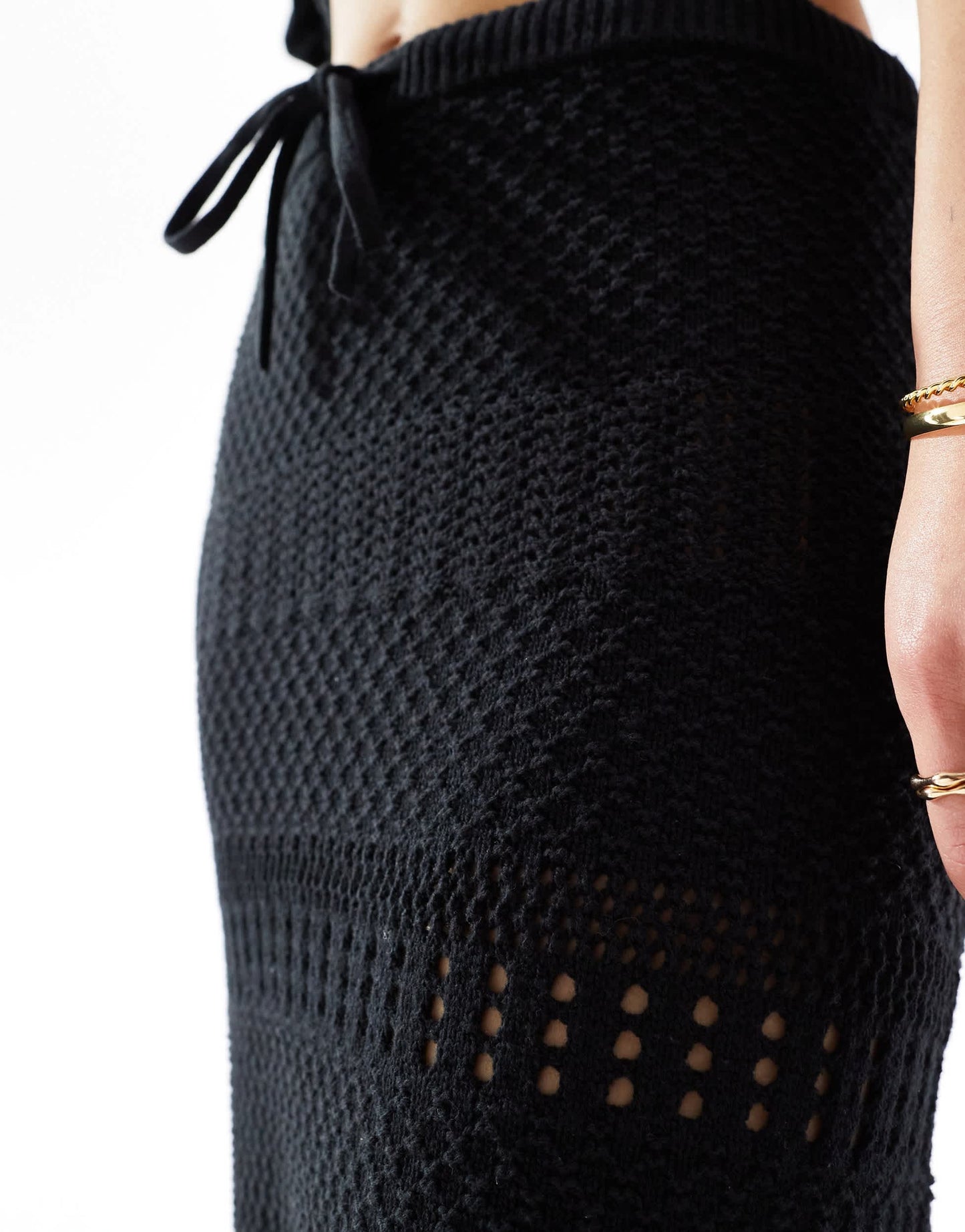 ASOS DESIGN knitted stitch midi skirt in black co-ord