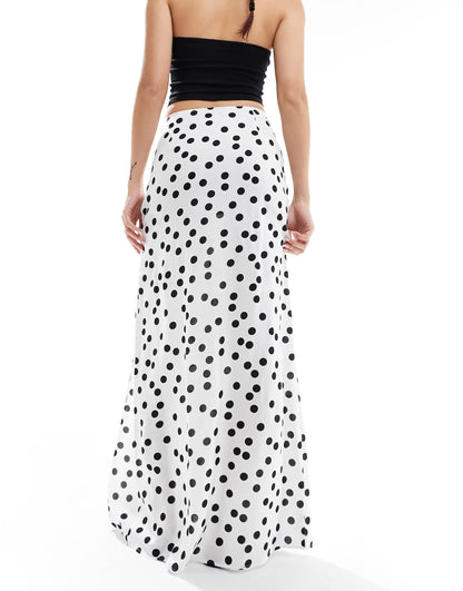 ASOS DESIGN split leg maxi skirt in cream spot print