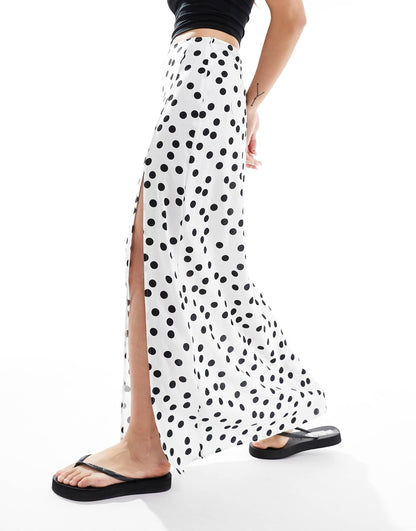 ASOS DESIGN split leg maxi skirt in cream spot print