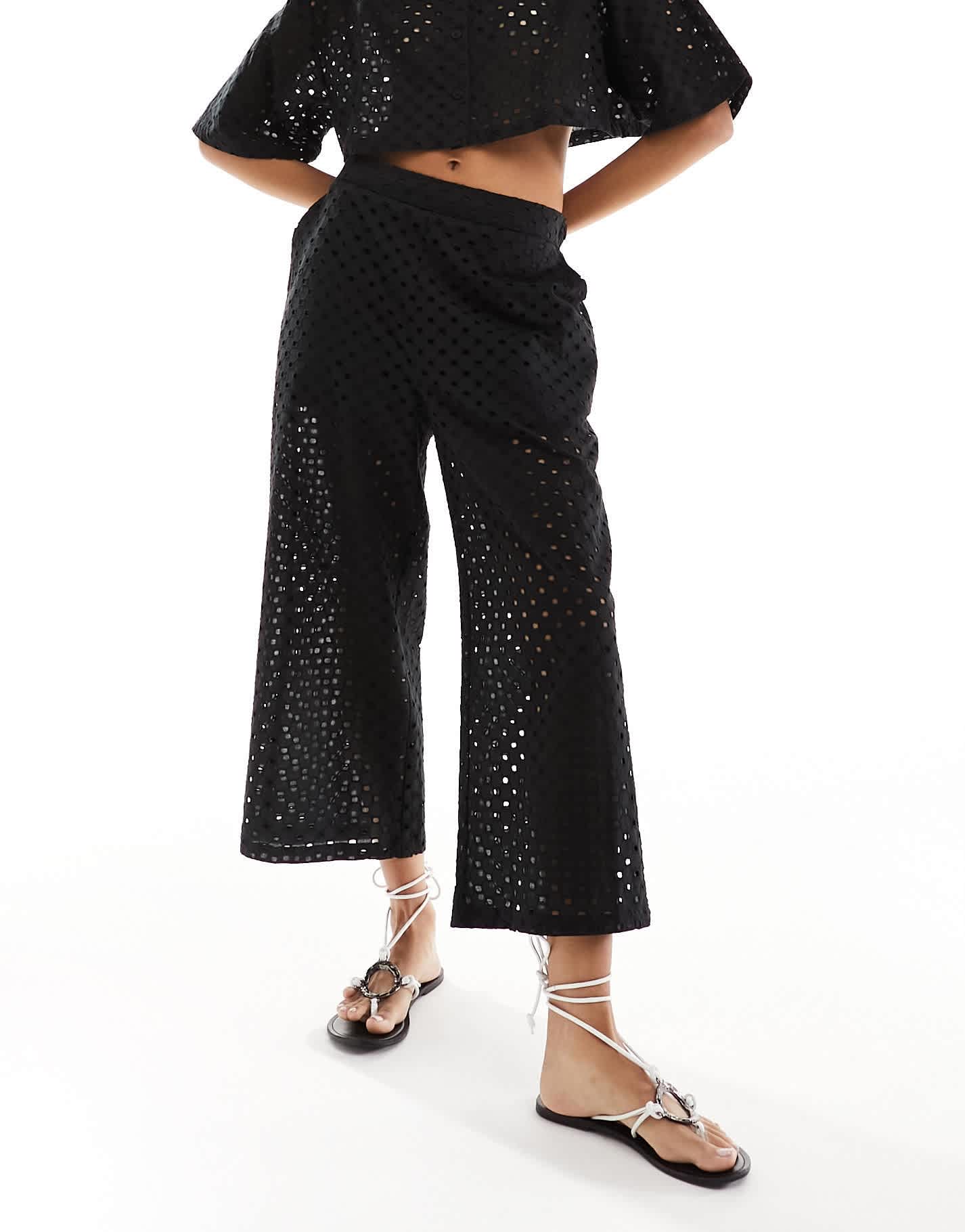 ASOS DESIGN broderie culotte in black co-ord