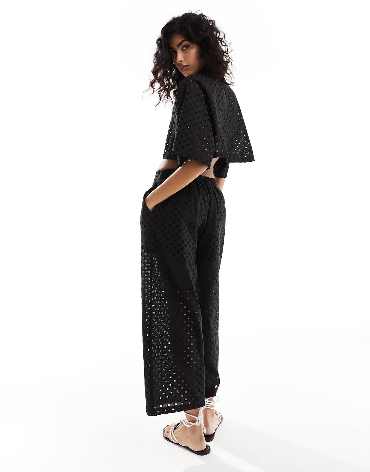 ASOS DESIGN broderie culotte in black co-ord