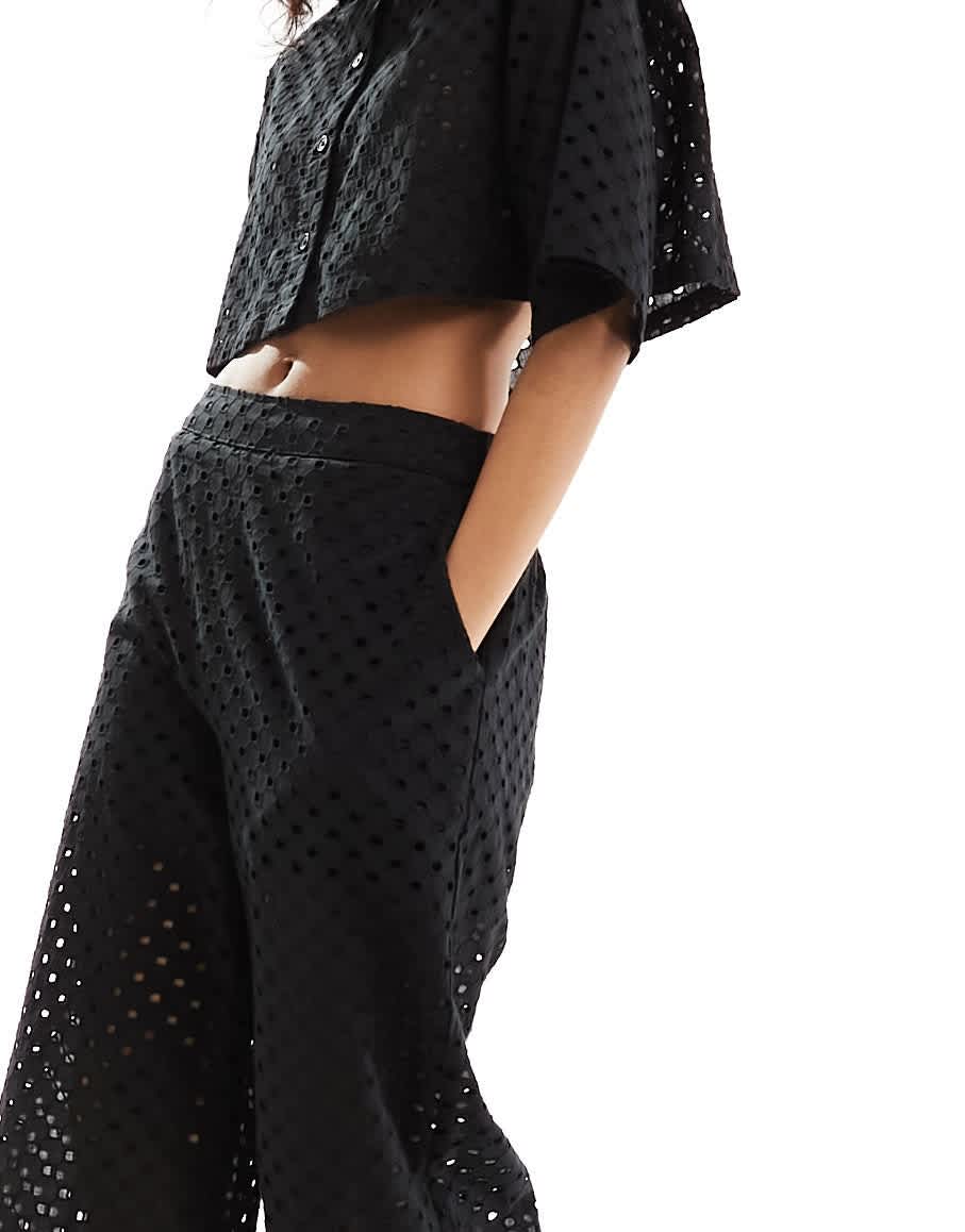 ASOS DESIGN broderie culotte in black co-ord