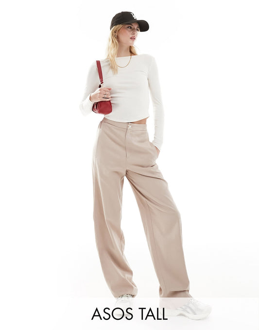 ASOS DESIGN Tall soft barrel leg trousers in mink