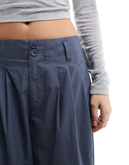 ASOS DESIGN premium poplin barrel leg trouser in blue