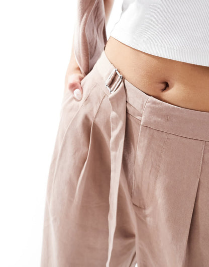ASOS DESIGN tapered trousers with buckle detail in clay