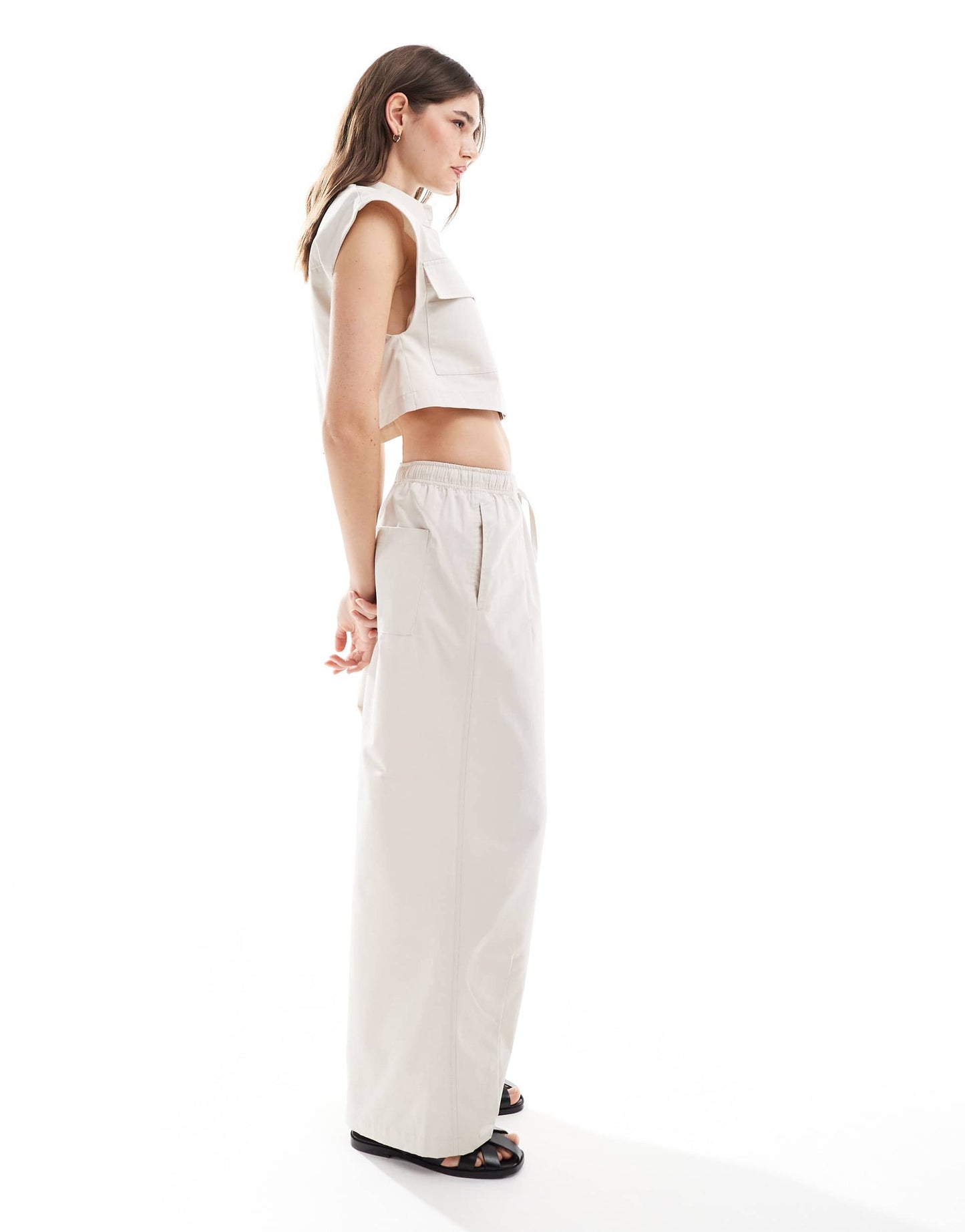 ASOS DESIGN pull on barrel trousers co-ord in stone