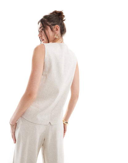 ASOS DESIGN premium waistcoat with linen in natural