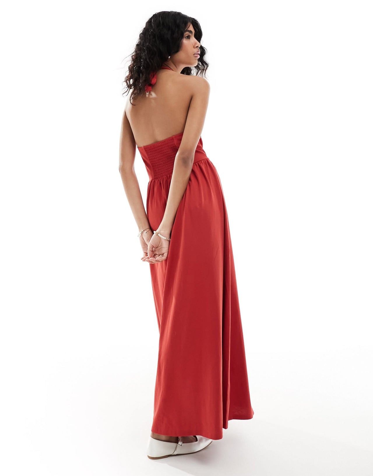 ASOS DESIGN halter neck low back maxi sundress in chilli red