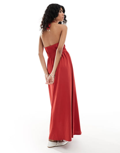 ASOS DESIGN halter neck low back maxi sundress in chilli red