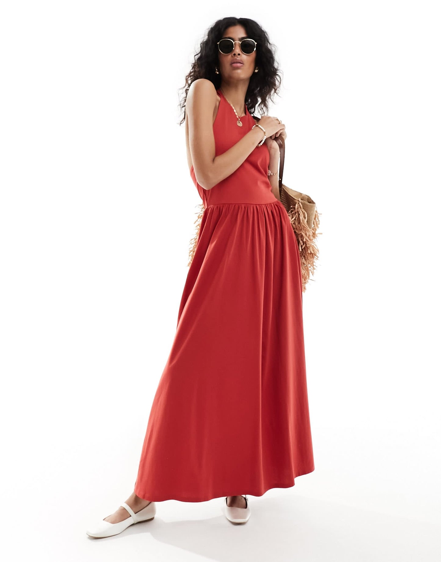 ASOS DESIGN halter neck low back maxi sundress in chilli red