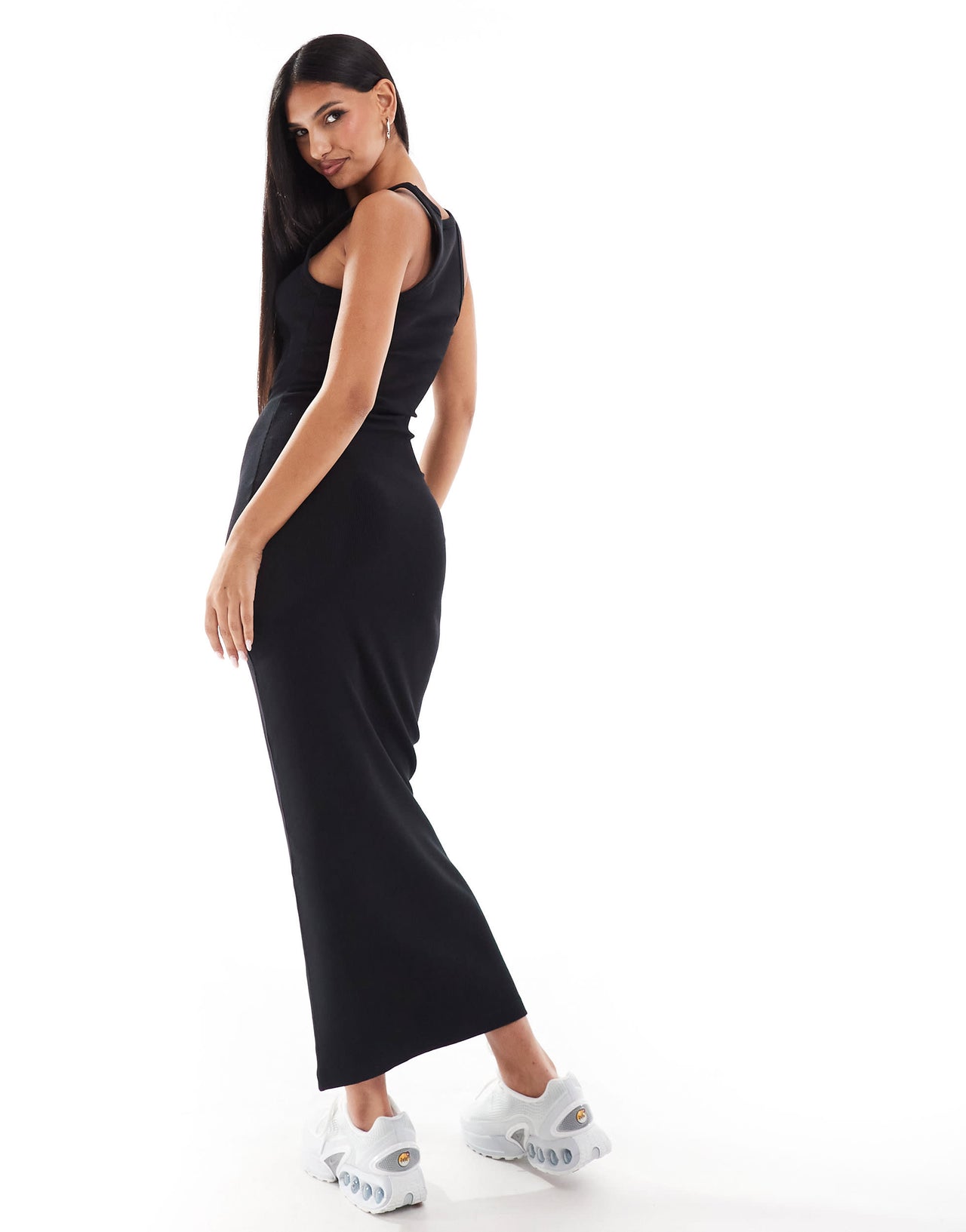 ASOS DESIGN ribbed strappy square neck midaxi dress in black