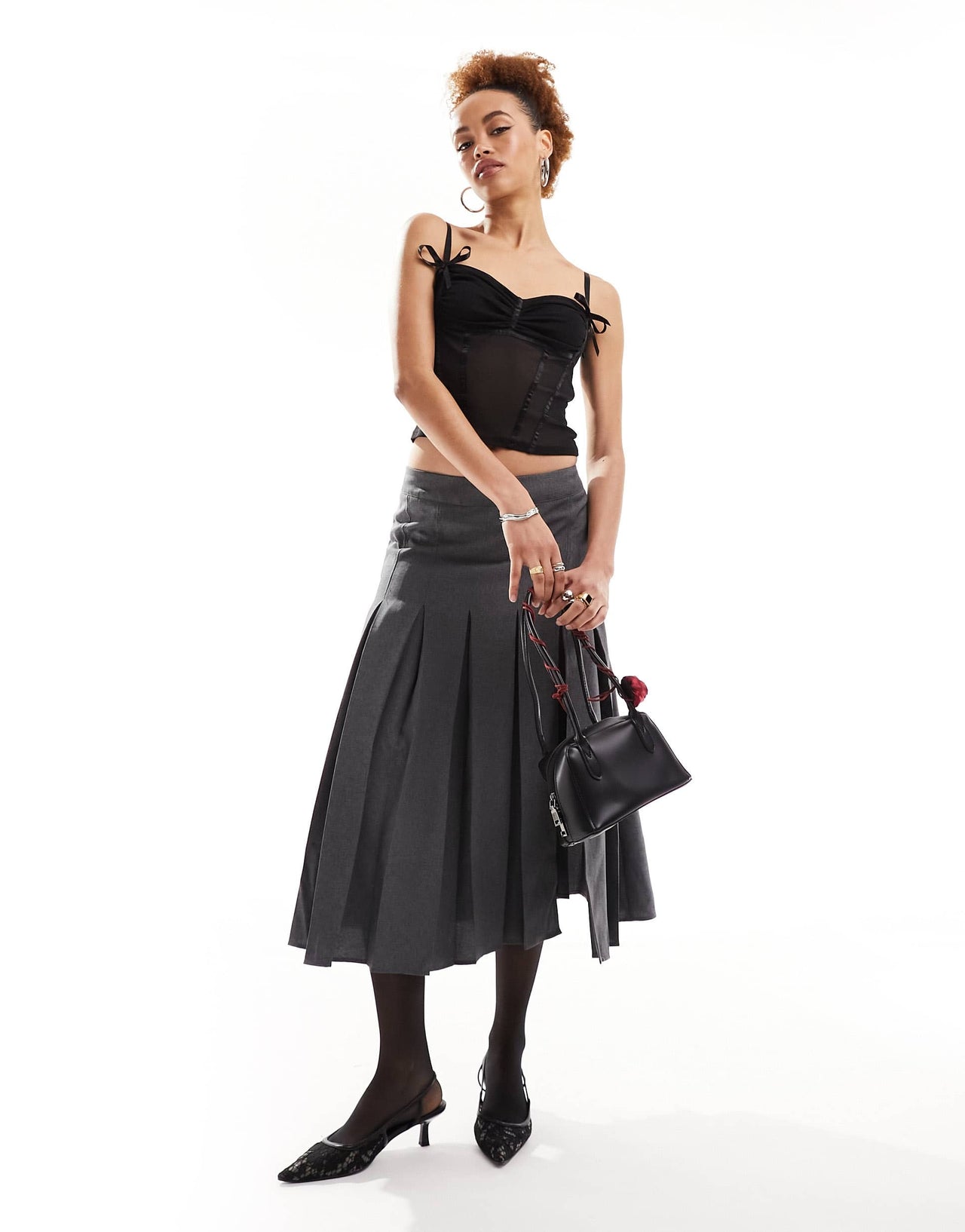 Lioness bow detail cami top in black