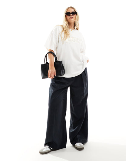 4th & Reckless Plus crochet logo oversized t-shirt in white