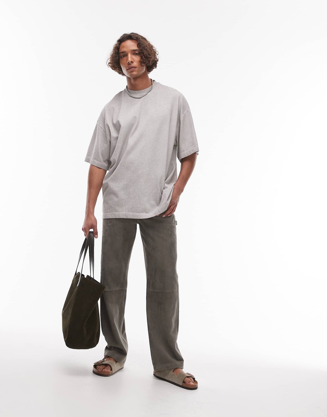 Topman relaxed fit oil wash t-shirt in light grey