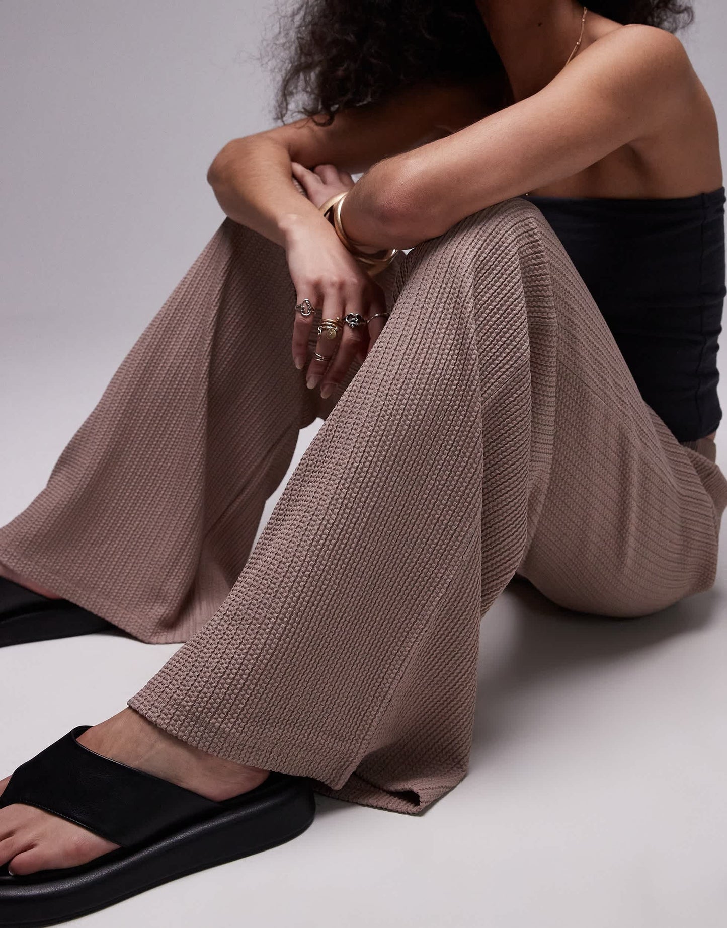 Topshop casual plisse trouser in washed rose