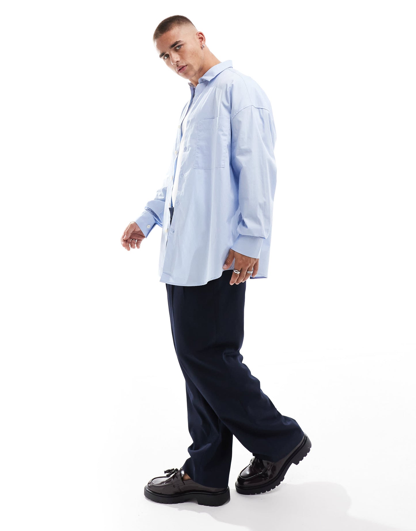 ASOS DESIGN extreme oversized smart shirt in workwear blue