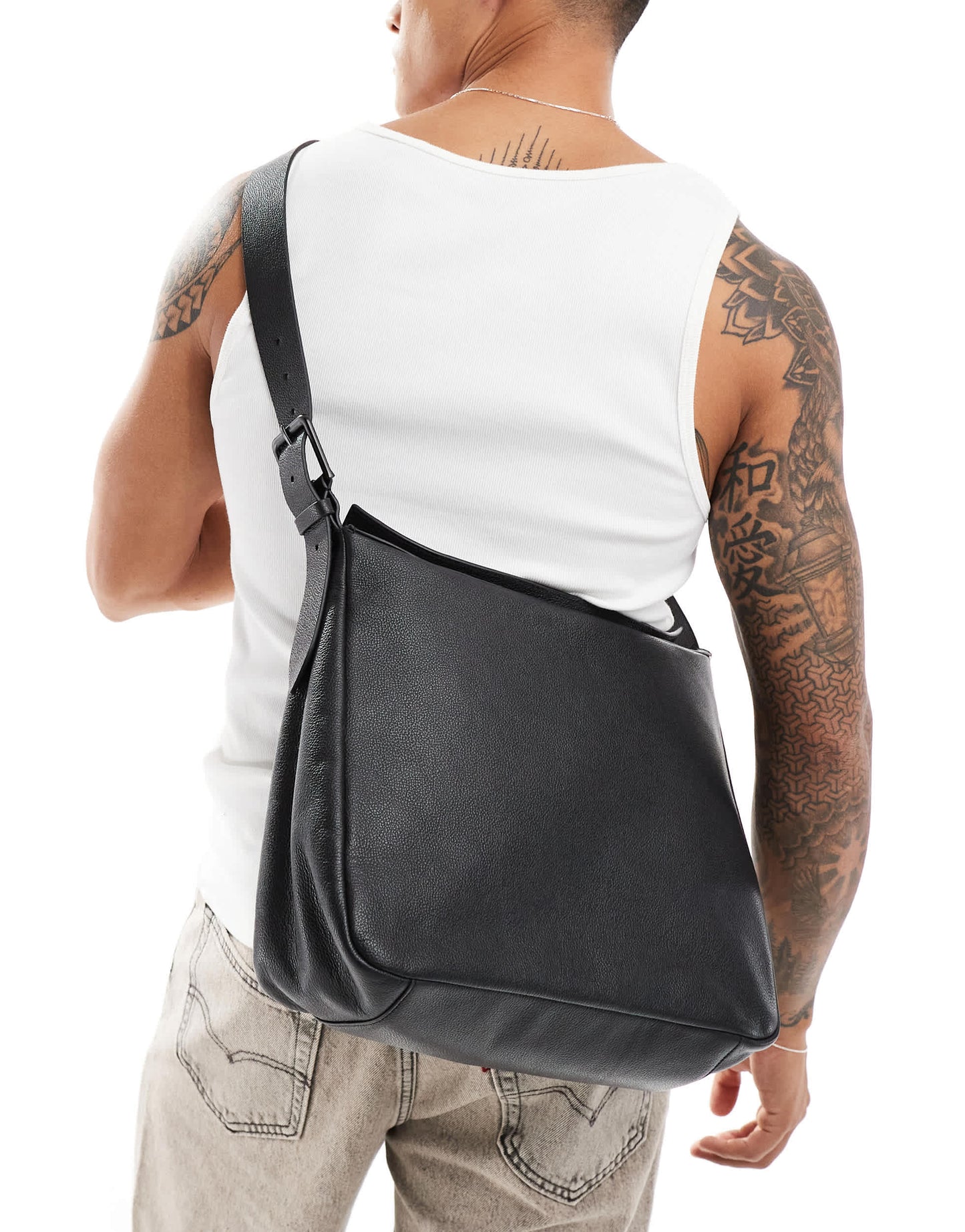 ASOS DESIGN leather slouchy shoulder tote bag in black