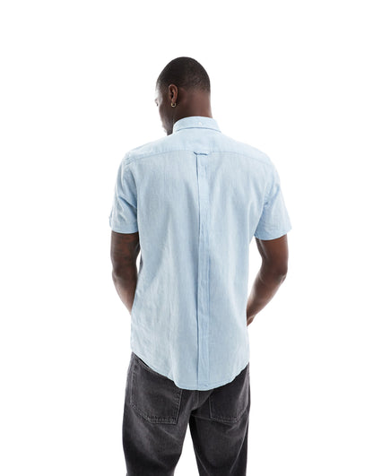 Ben Sherman short sleeve linen shirt in light blue