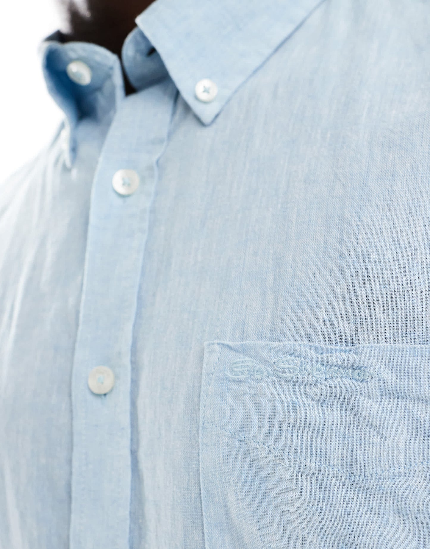 Ben Sherman short sleeve linen shirt in light blue