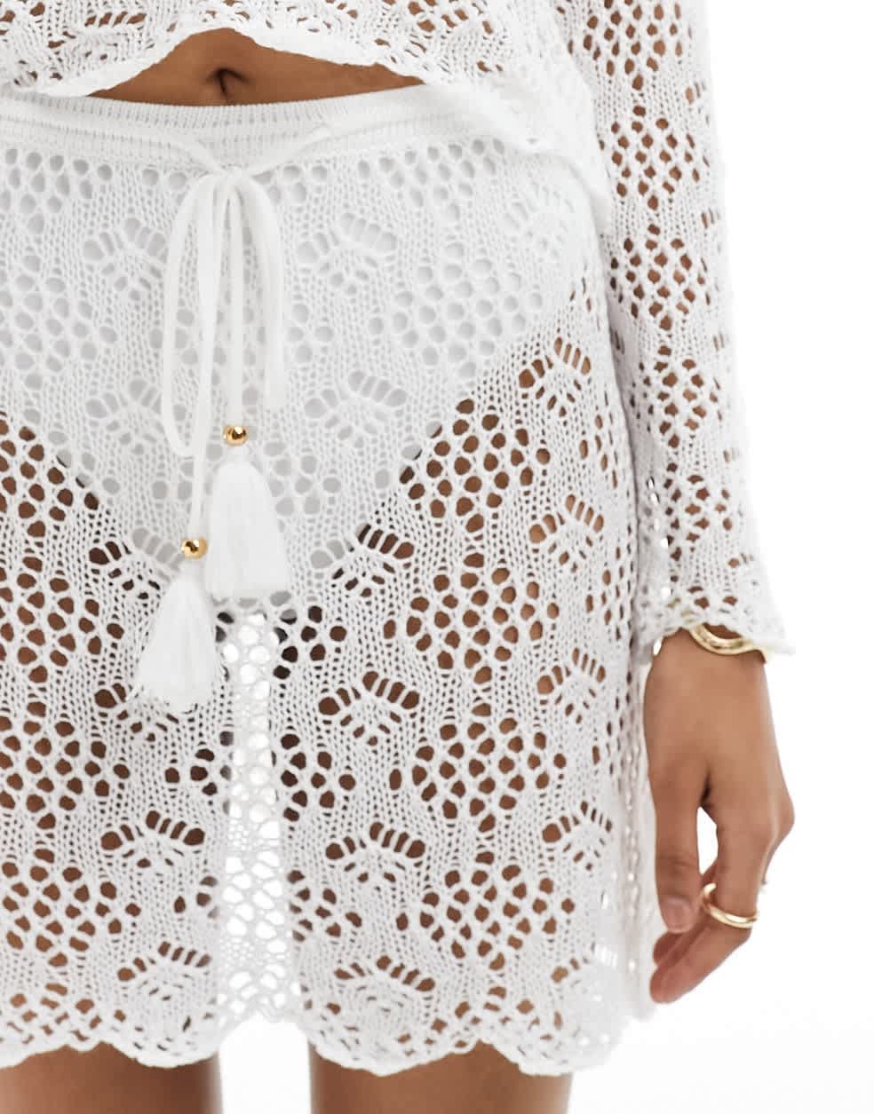 Miss Selfridge crochet flippy mini skirt co-ord in cream