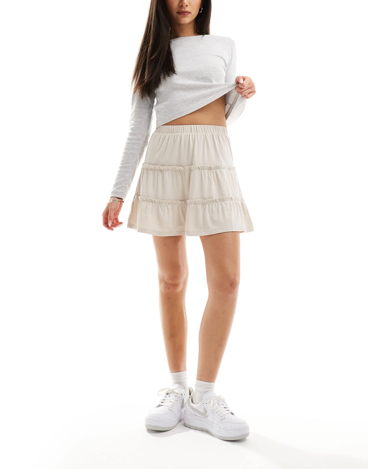 ASOS DESIGN tiered rara mini skirt in stone