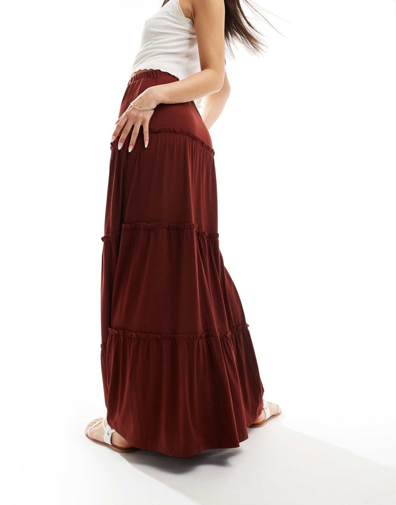 ASOS DESIGN tiered maxi skirt in rust