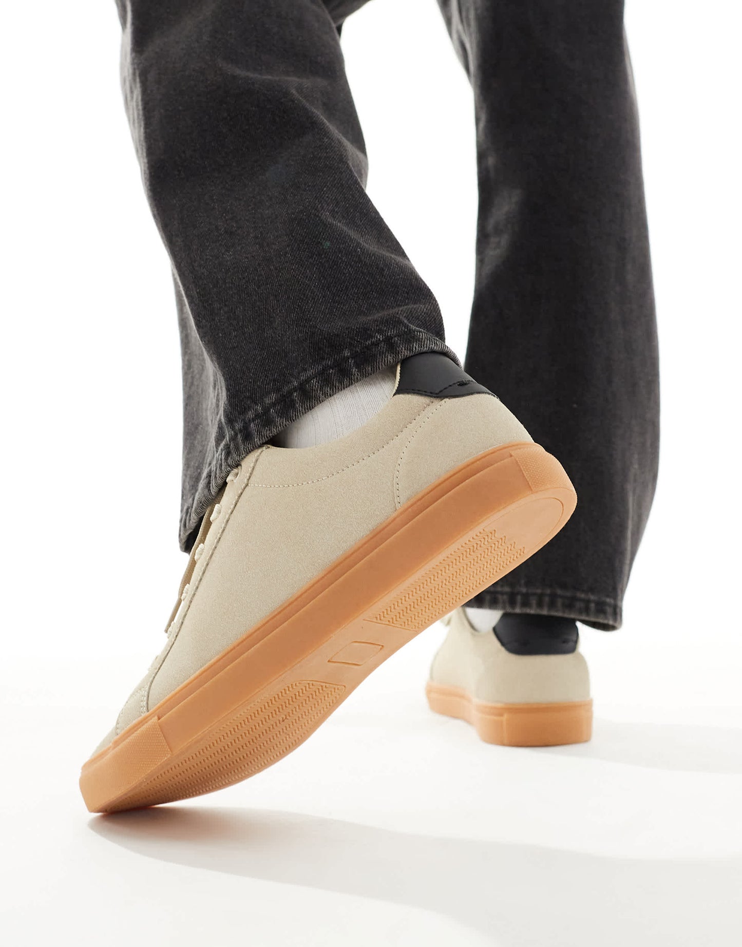 ASOS DESIGN beige suedette trainers with gum sole