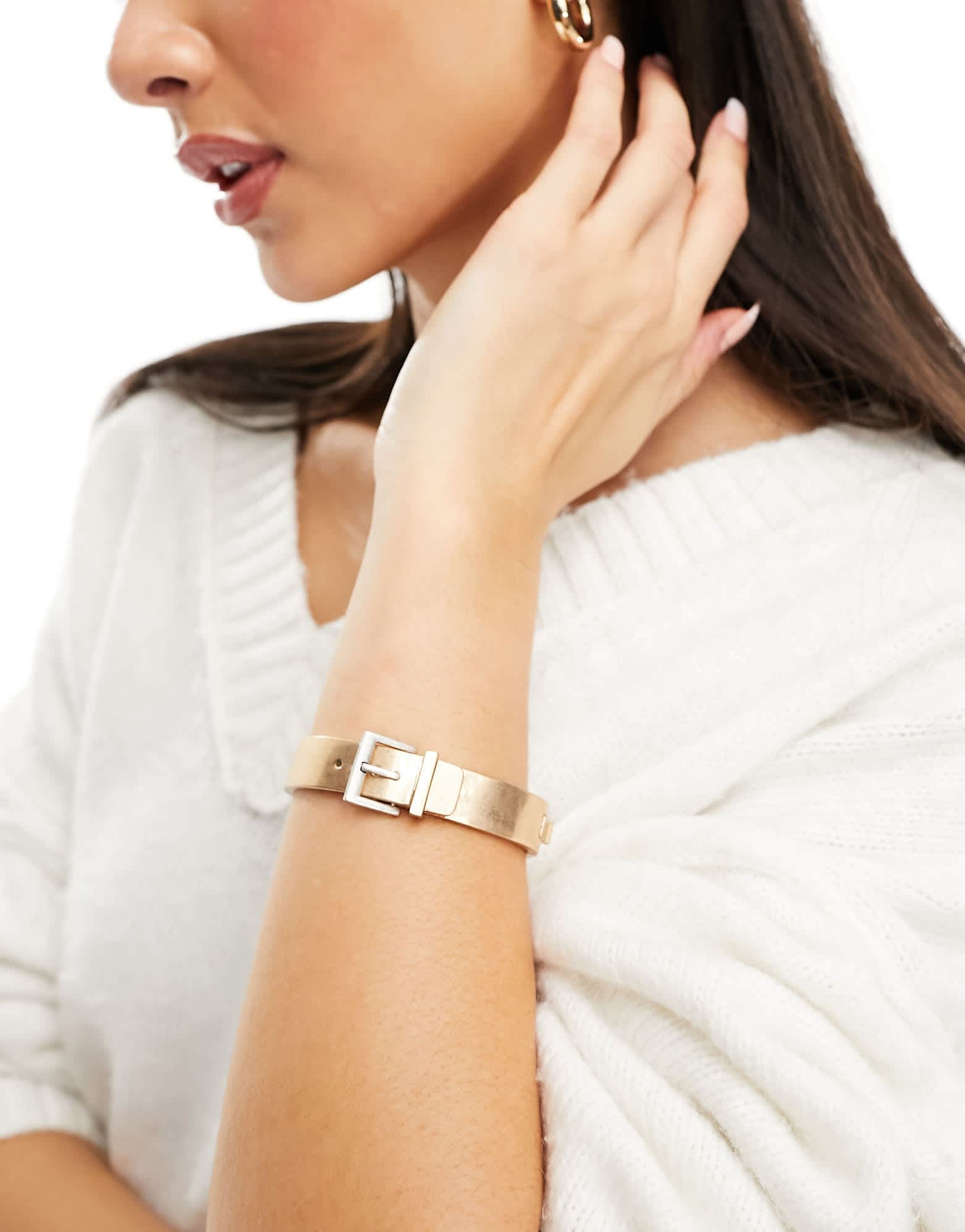 AllSaints statement buckle bangle in gold