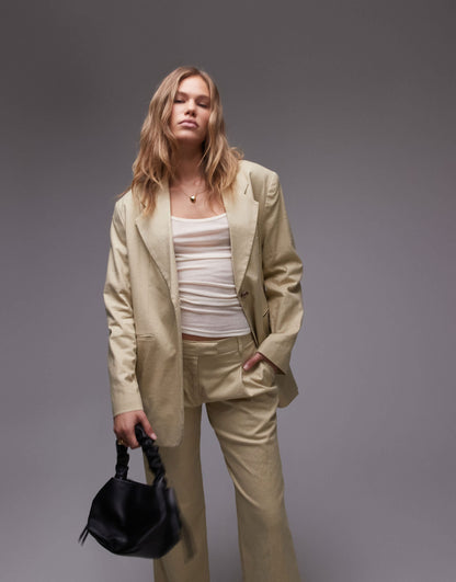 Topshop high break oversized linen blazer in sand