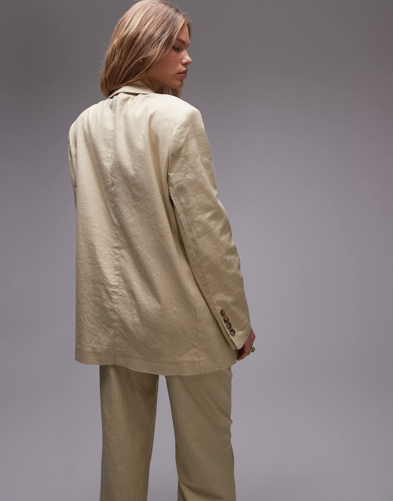 Topshop high break oversized linen blazer in sand