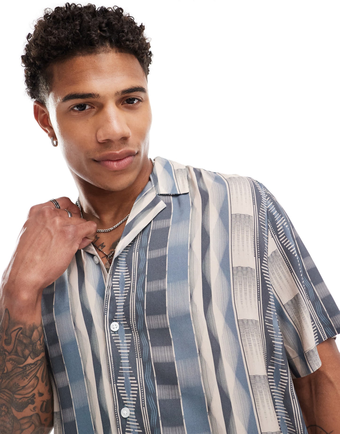 ASOS DESIGN relaxed revere shirt in aztec print - MBLUE