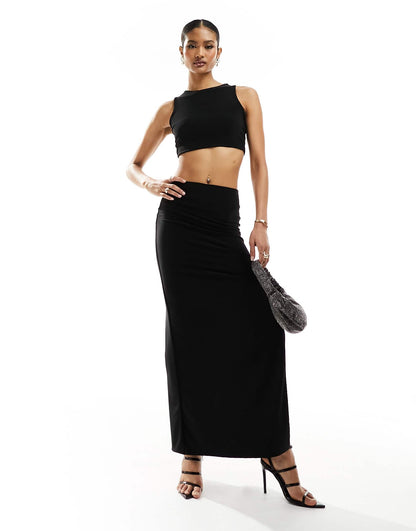 Missyempire cropped racer neck top co-ord in black