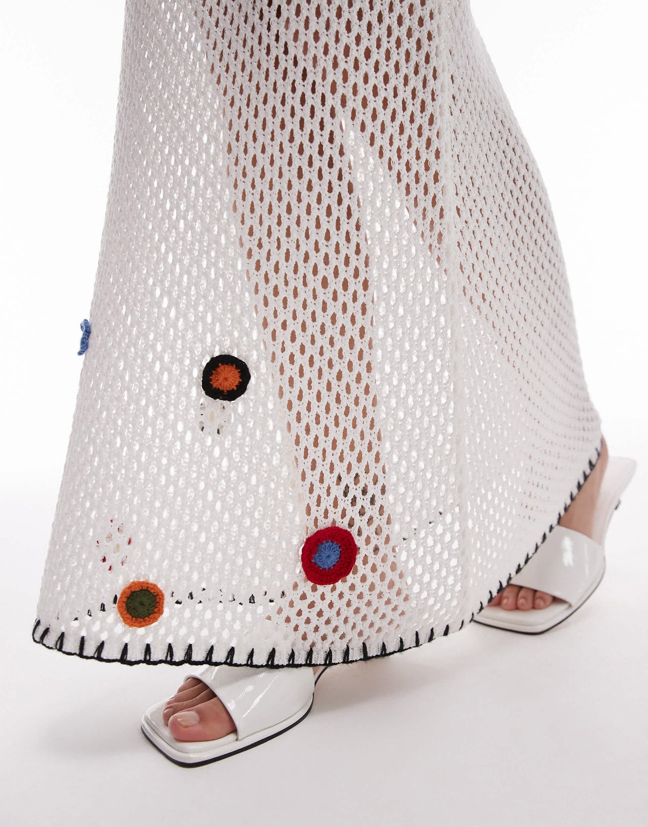 Topshop knitted maxi skirt flower co-ord in cream