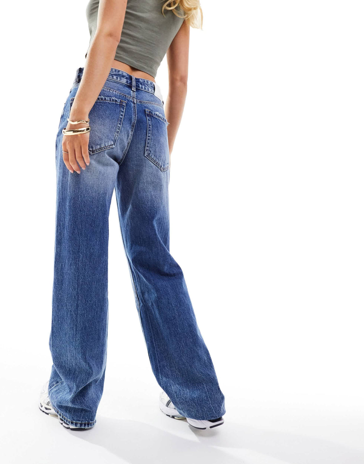 Stradivaraius Petite wide leg dad jean in medium wash blue