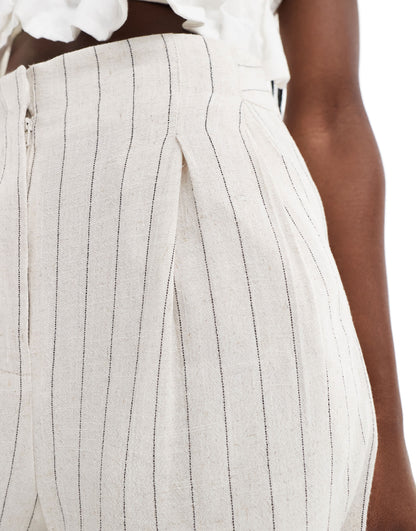 ASOS DESIGN high waist seam detail shorts with linen in stripe