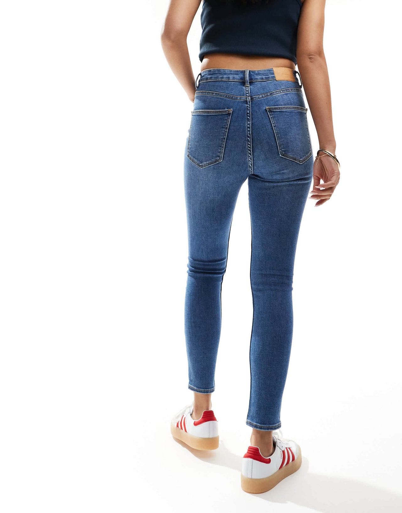 Bershka high waist skinny jean in mid blue