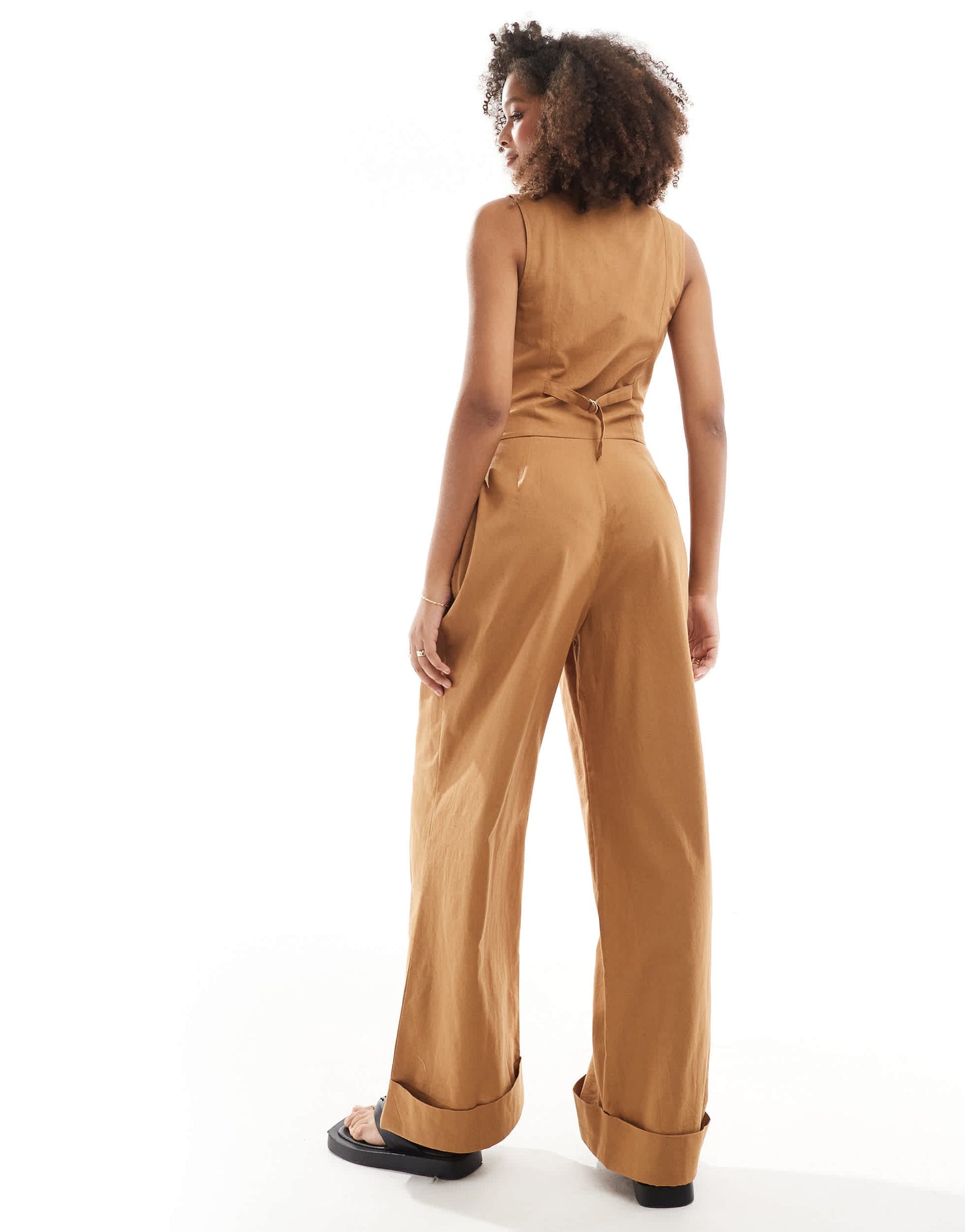 ASOS DESIGN asym waistcoat 2 in 1 jumpsuit in tan