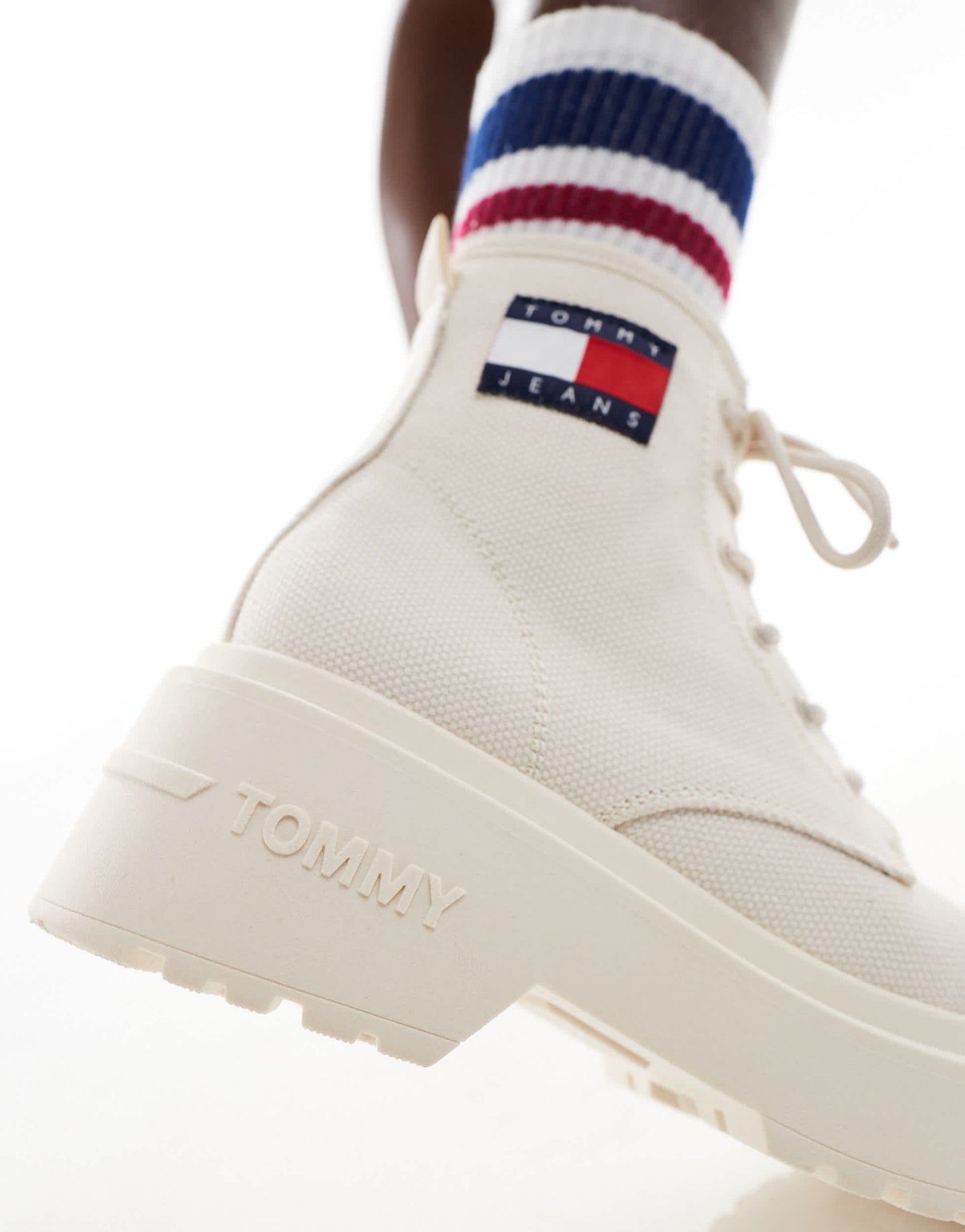 Tommy Jeans lace up festival boots in white