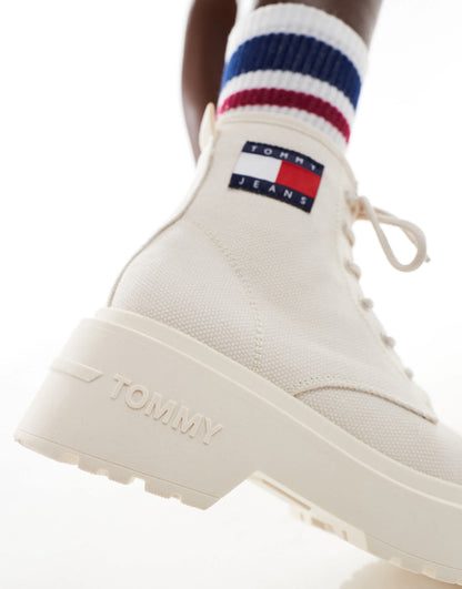 Tommy Jeans lace up festival boots in white