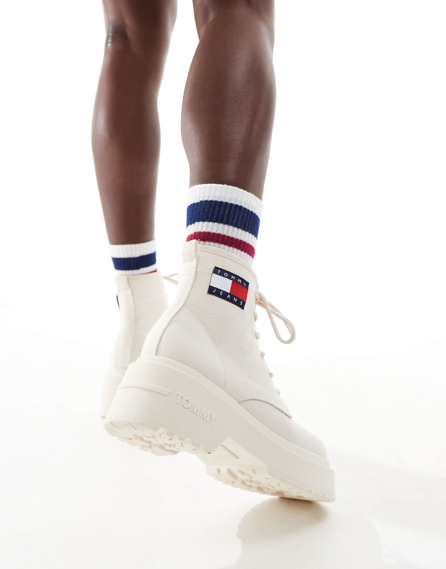 Tommy Jeans lace up festival boots in white